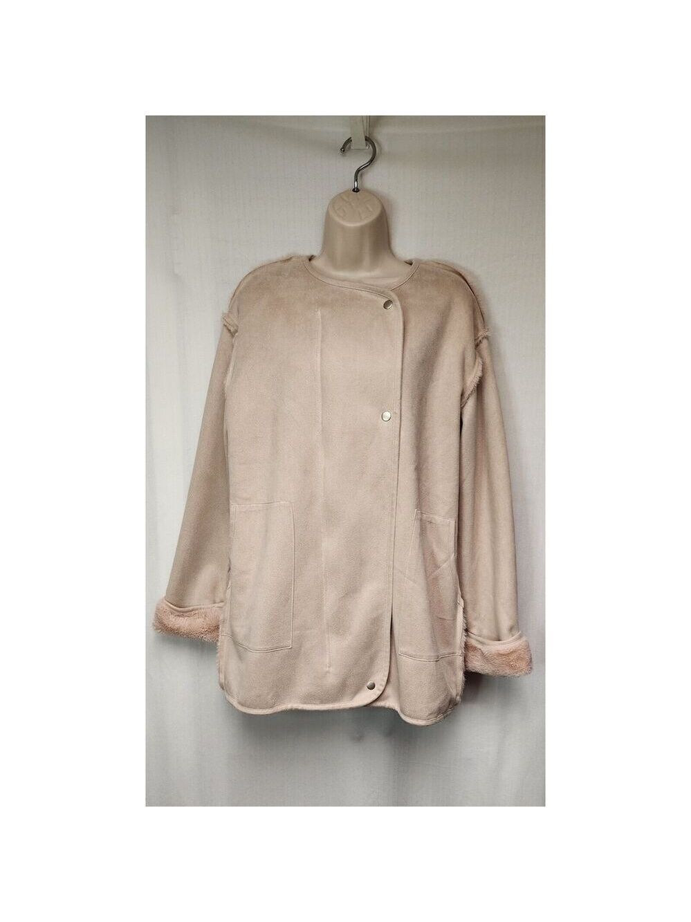 Ellison ELLA Faux Suede Fur lined Double Breasted Zip Coat Pink Size Large - Picture 4 of 8